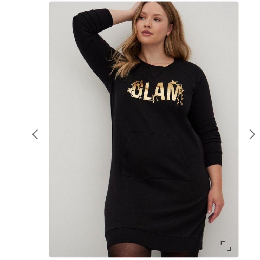 Torrid Pullover Dress - Cozy Fleece Glam Black - Size 1X